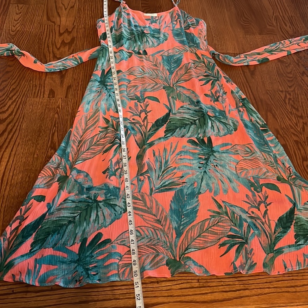 Cynthia Rowley tropical leaf gauze sundress attached wide tie belt relaxed fit 6 - Picture 9 of 13